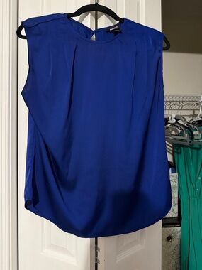 Express Sleeveless Cobalt Pleat-Front Blouse